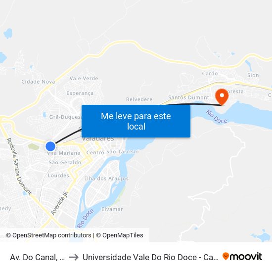 Av. Do Canal, 259 to Universidade Vale Do Rio Doce - Campus II map