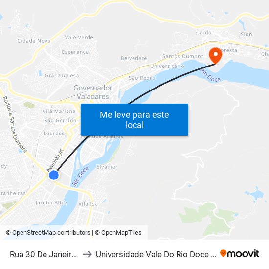 Rua 30 De Janeiro, 1225 to Universidade Vale Do Rio Doce - Campus II map
