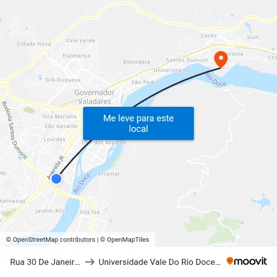 Rua 30 De Janeiro, 1065 to Universidade Vale Do Rio Doce - Campus II map