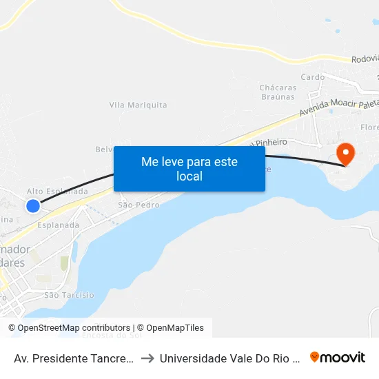 Av. Presidente Tancredo Neves, 176 to Universidade Vale Do Rio Doce - Campus II map