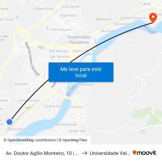 Av. Doutor Agílio Monteiro, 10 | Aeroporto Coronel Altino Machado De Oliveira to Universidade Vale Do Rio Doce - Campus II map