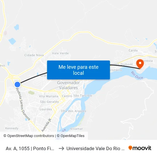 Av. A, 1055 | Ponto Final Do Planalto to Universidade Vale Do Rio Doce - Campus II map
