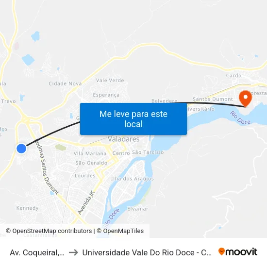Av. Coqueiral, 560 to Universidade Vale Do Rio Doce - Campus II map