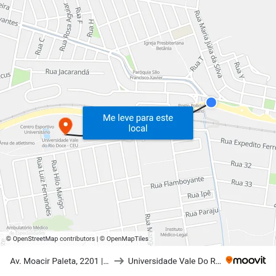 Av. Moacir Paleta, 2201 | Posto Policial to Universidade Vale Do Rio Doce - Ceu map