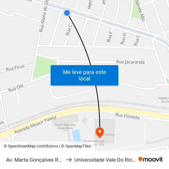 Av. Marta Gonçalves Reis, 46 | Bar to Universidade Vale Do Rio Doce - Ceu map