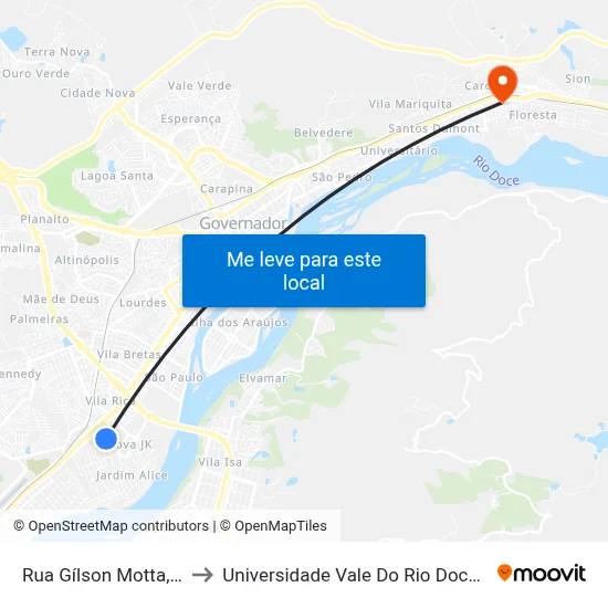 Rua Gílson Motta, 157 to Universidade Vale Do Rio Doce - Ceu map