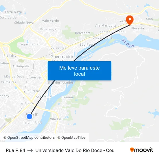 Rua F, 84 to Universidade Vale Do Rio Doce - Ceu map