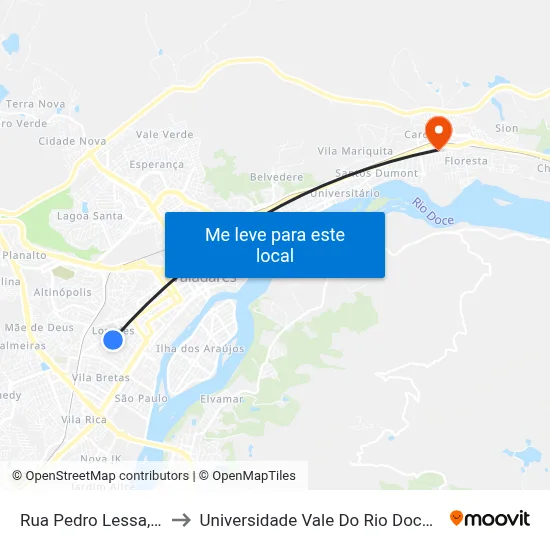 Rua Pedro Lessa, 725 to Universidade Vale Do Rio Doce - Ceu map