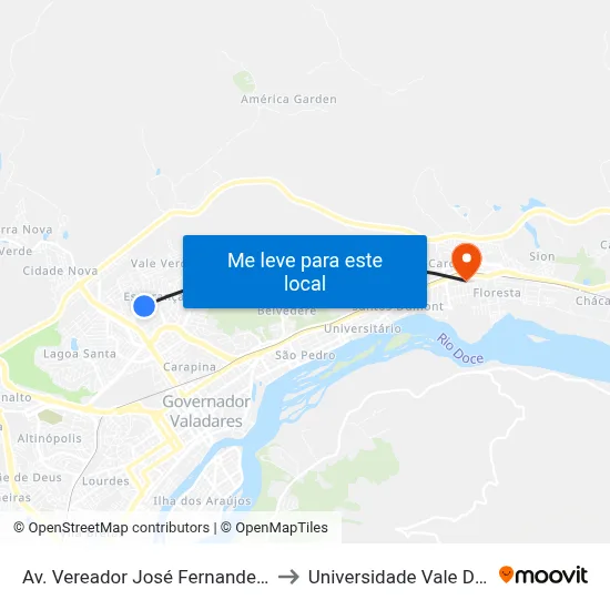 Av. Vereador José Fernandes, 614 | Depósito Leal to Universidade Vale Do Rio Doce - Ceu map