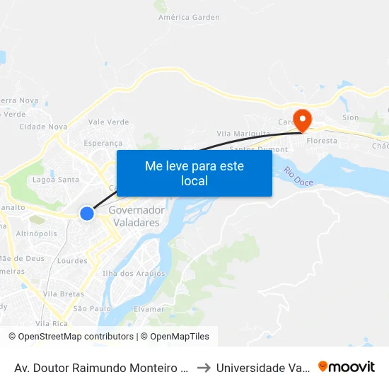 Av. Doutor Raimundo Monteiro Rezende, 330 | Faculdade Pitágoras to Universidade Vale Do Rio Doce - Ceu map