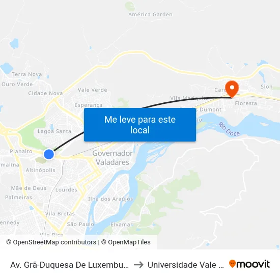 Av. Grã-Duquesa De Luxemburgo, 4680 | Viação Riodoce to Universidade Vale Do Rio Doce - Ceu map