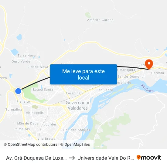 Av. Grã-Duquesa De Luxemburgo, 5980 to Universidade Vale Do Rio Doce - Ceu map