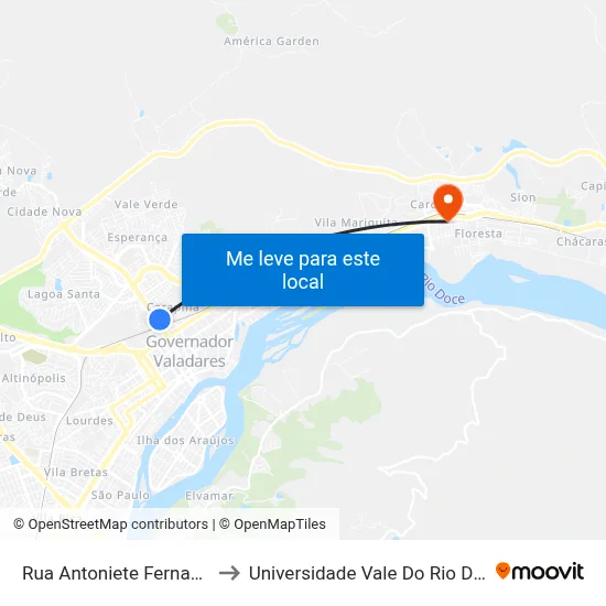 Rua Antoniete Fernandes, 62 to Universidade Vale Do Rio Doce - Ceu map