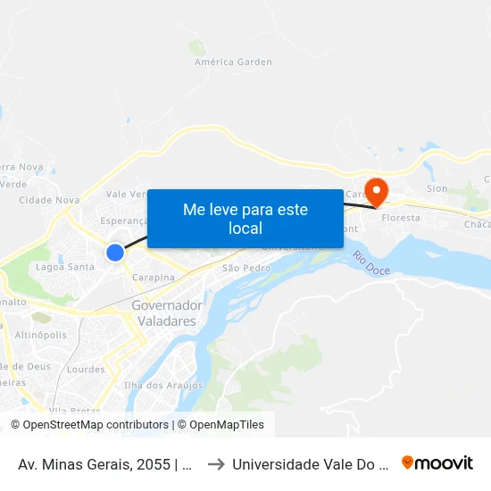 Av. Minas Gerais, 2055 | Pizzaria Mondial to Universidade Vale Do Rio Doce - Ceu map