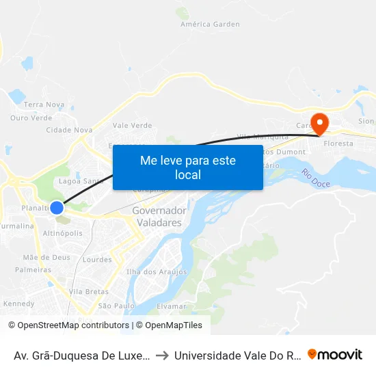 Av. Grã-Duquesa De Luxemburgo, 5080 to Universidade Vale Do Rio Doce - Ceu map