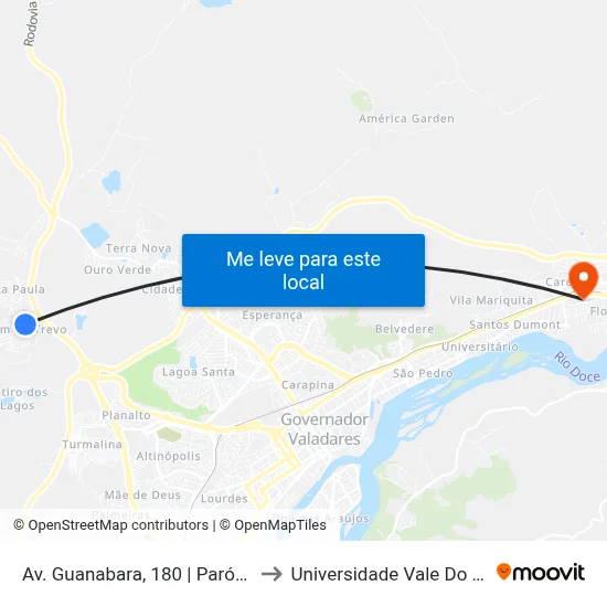 Av. Guanabara, 180 | Paróquia Santa Paula to Universidade Vale Do Rio Doce - Ceu map