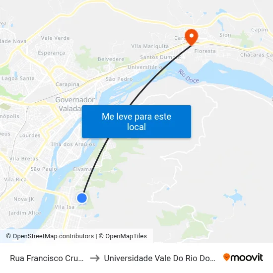 Rua Francisco Cruz, 303 to Universidade Vale Do Rio Doce - Ceu map