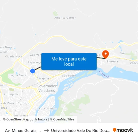 Av. Minas Gerais, 2052 to Universidade Vale Do Rio Doce - Ceu map