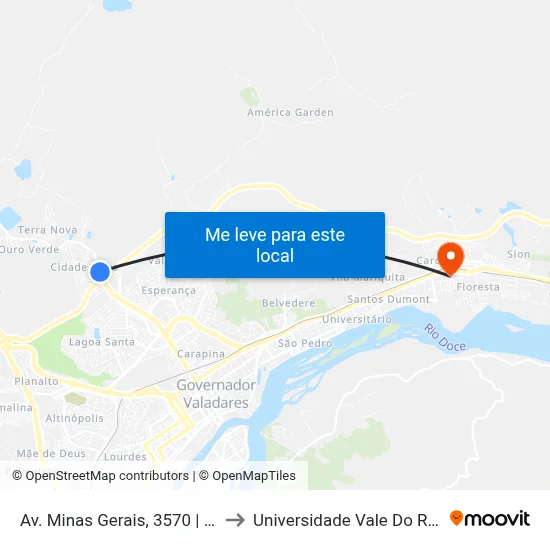 Av. Minas Gerais, 3570 | Posto Policial to Universidade Vale Do Rio Doce - Ceu map