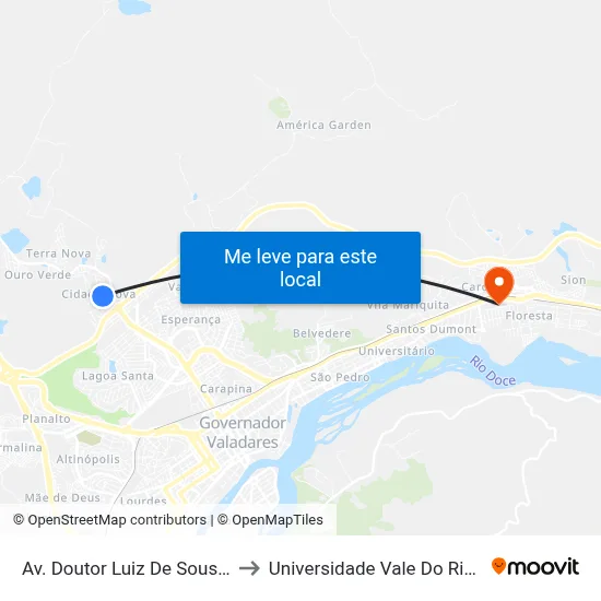 Av. Doutor Luiz De Sousa Lima, 198 to Universidade Vale Do Rio Doce - Ceu map