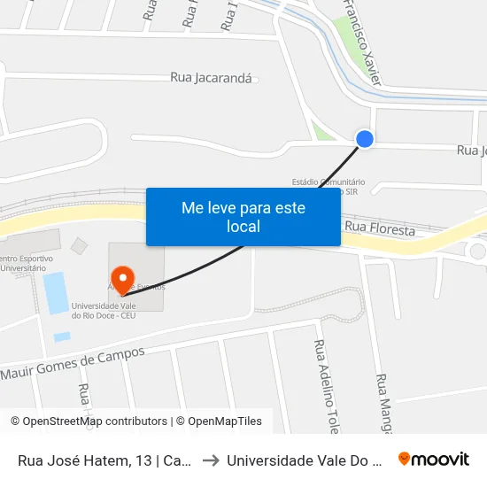 Rua José Hatem, 13 | Campo Da Cohab to Universidade Vale Do Rio Doce - Ceu map