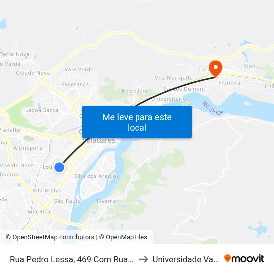 Rua Pedro Lessa, 469 Com Rua Pernambuco | Praça Getúlio Vargas to Universidade Vale Do Rio Doce - Ceu map