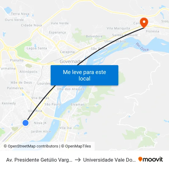 Av. Presidente Getúlio Vargas, 2 | Linha Férrea to Universidade Vale Do Rio Doce - Ceu map