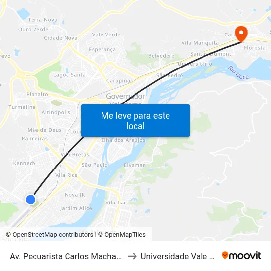 Av. Pecuarista Carlos Machado Rangel, 510 | Correios to Universidade Vale Do Rio Doce - Ceu map