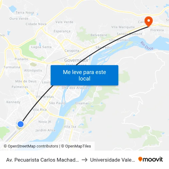 Av. Pecuarista Carlos Machado Rangel, 329 | Castanheiras to Universidade Vale Do Rio Doce - Ceu map