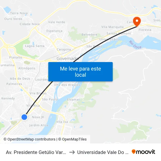Av. Presidente Getúlio Vargas, 1 | Rotatória to Universidade Vale Do Rio Doce - Ceu map