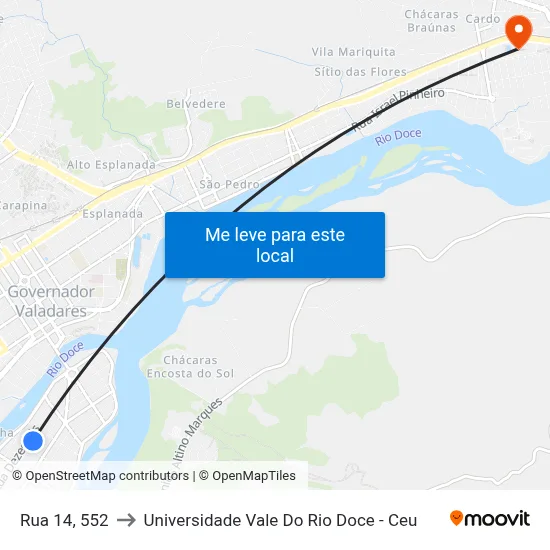 Rua 14, 552 to Universidade Vale Do Rio Doce - Ceu map