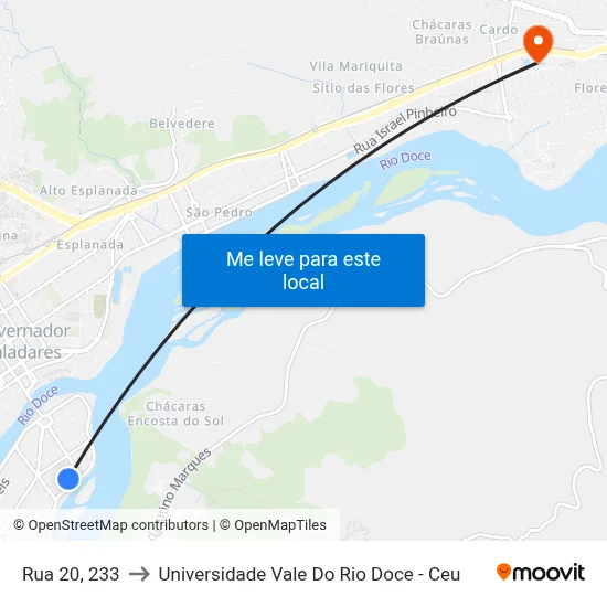 Rua 20, 233 to Universidade Vale Do Rio Doce - Ceu map
