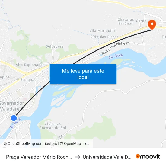 Praça Vereador Mário Rocha | Mirante Ibituruna to Universidade Vale Do Rio Doce - Ceu map