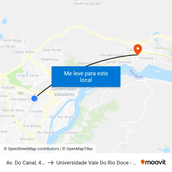 Av. Do Canal, 410 to Universidade Vale Do Rio Doce - Ceu map