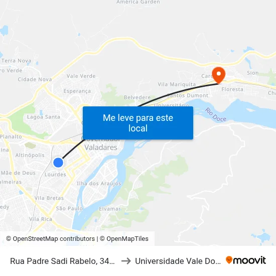 Rua Padre Sadi Rabelo, 349 | Mecânica Dilsin to Universidade Vale Do Rio Doce - Ceu map