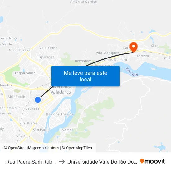 Rua Padre Sadi Rabelo, 93 to Universidade Vale Do Rio Doce - Ceu map