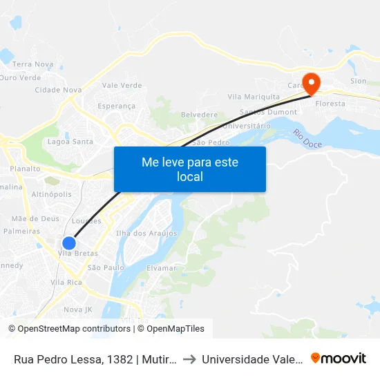 Rua Pedro Lessa, 1382 | Mutirão Materiais De Construção to Universidade Vale Do Rio Doce - Ceu map