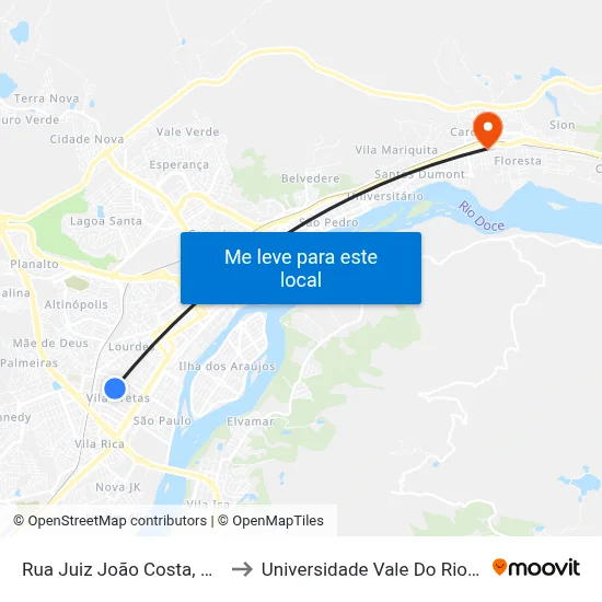 Rua Juiz João Costa, 3382 | Eteit to Universidade Vale Do Rio Doce - Ceu map