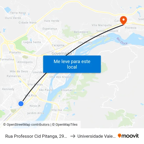 Rua Professor Cid Pitanga, 297 | Ponto Final Da Vila Império to Universidade Vale Do Rio Doce - Ceu map