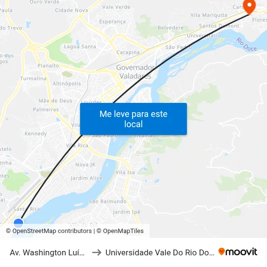 Av. Washington Luís, 2233 to Universidade Vale Do Rio Doce - Ceu map