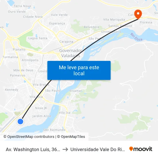 Av. Washington Luís, 361 | Teolinda to Universidade Vale Do Rio Doce - Ceu map