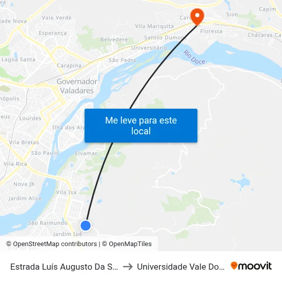 Estrada Luís Augusto Da Silva, Km 0,4 Oeste to Universidade Vale Do Rio Doce - Ceu map