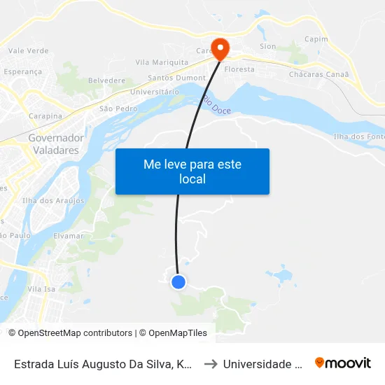Estrada Luís Augusto Da Silva, Km 8,8 Leste | Ponto Final Do Pico Da Ibituruna to Universidade Vale Do Rio Doce - Ceu map