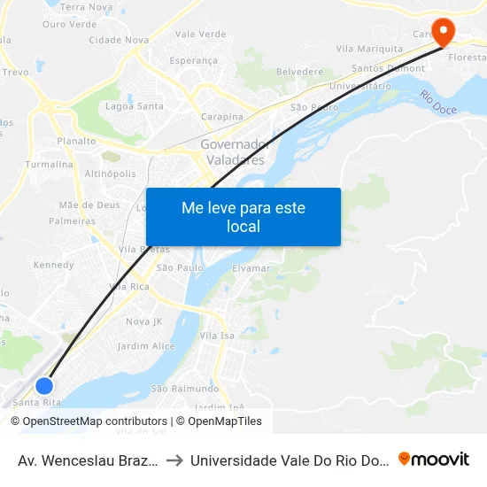 Av. Wenceslau Braz, 1400 to Universidade Vale Do Rio Doce - Ceu map