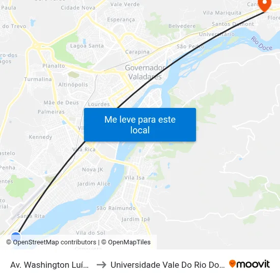 Av. Washington Luís, 2492 to Universidade Vale Do Rio Doce - Ceu map