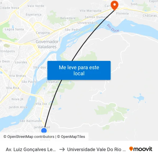 Av. Luiz Gonçalves Lessa, 1151 to Universidade Vale Do Rio Doce - Ceu map
