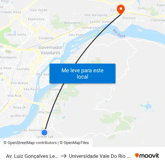 Av. Luiz Gonçalves Lessa, 555 to Universidade Vale Do Rio Doce - Ceu map