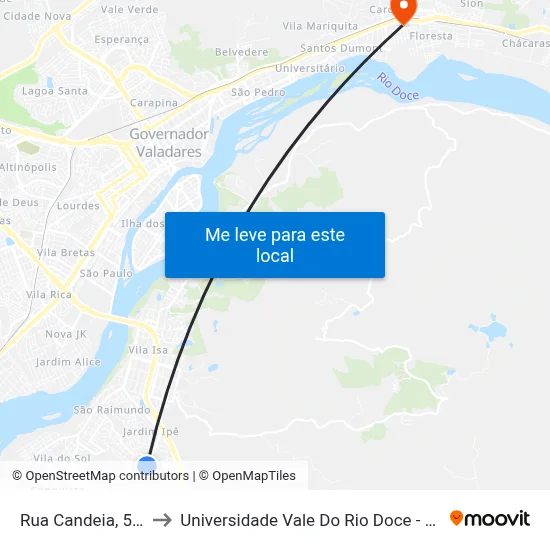 Rua Candeia, 529 to Universidade Vale Do Rio Doce - Ceu map