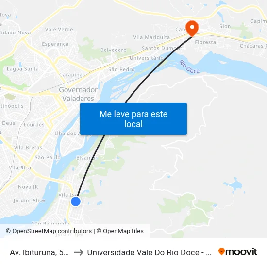 Av. Ibituruna, 595 to Universidade Vale Do Rio Doce - Ceu map