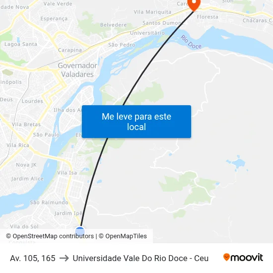 Av. 105, 165 to Universidade Vale Do Rio Doce - Ceu map